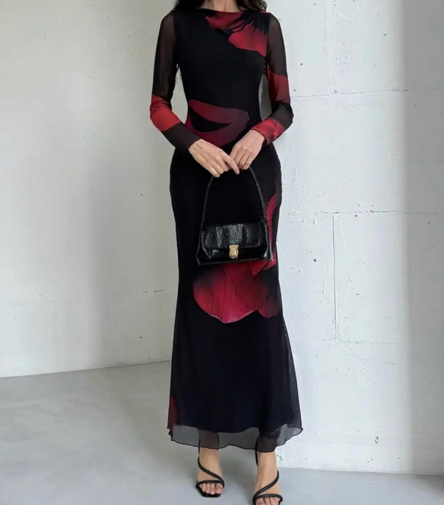Black Floral Dress Poly Georgette